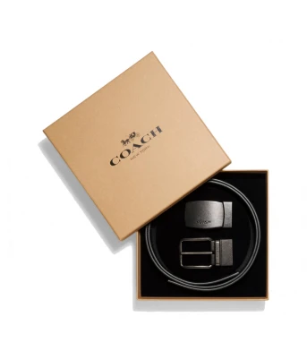 เข็มขัด BOXED PLAQUE AND HARNESS BUCKLE CUT TO SIZE REVERSIBLE BELT, 38 MM (BKBK)