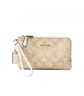 กระเป๋าคล้องมือ COACH 87591 DOUBLE CORNER ZIP WRISTLET IN SIGNATURE CANVAS (IMDQC)