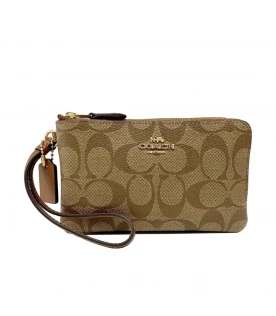 กระเป๋าคล้องมือ COACH 87591 DOUBLE CORNER ZIP WRISTLET IN SIGNATURE CANVAS (IMS5U)