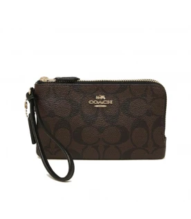 กระเป๋าคล้องมือ COACH F87591 DOUBLE CORNER ZIP WALLET IN SIGNATURE COATED CANVAS (IMAA8)