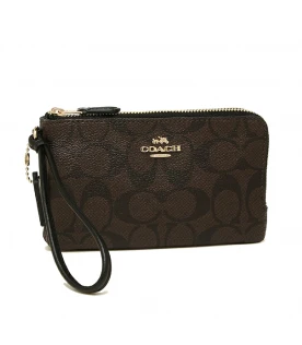 กระเป๋าคล้องมือ COACH 87591 DOUBLE CORNER ZIP WALLET IN SIGNATURE COATED CANVAS (IMAA8)