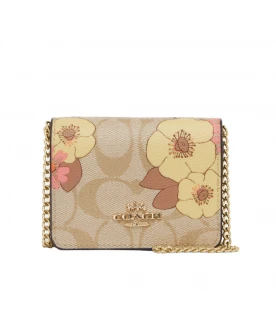 กระเป๋าสะพายข้าง COACH CH714 MINI WALLET ON A CHAIN IN SIGNATURE CANVAS WITH FLORAL CLUSTER PRINT (IMOT4)