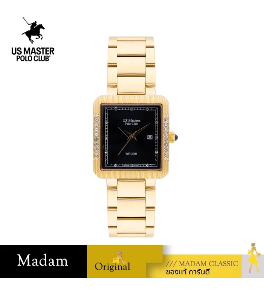 นาฬิกา US Master Polo Club USM-DE26-GD-BK FIRST LADY DIAMOND SQUARE DATE GOLD / BLACK	