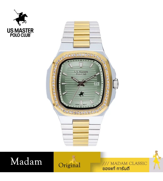 นาฬิกา US Master Polo Club USM-DF04-SGD-PGN TIMES SQUARE DIAMOND DATE SILVER GOLD / PISTACHIO GREEN	