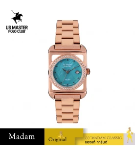 นาฬิกา US Master Polo Club USM-DF09-RG-RCY FIRST LADY ROYALE SQUARE DATE  ROSEGOLD / RETRO CYAN	