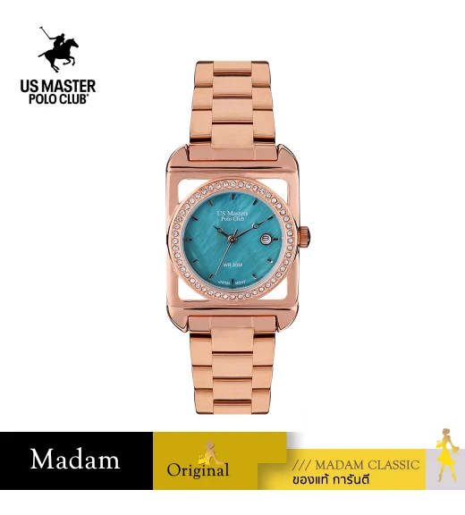 นาฬิกา US Master Polo Club USM-DF09-RG-RCY FIRST LADY ROYALE SQUARE DATE  ROSEGOLD / RETRO CYAN	