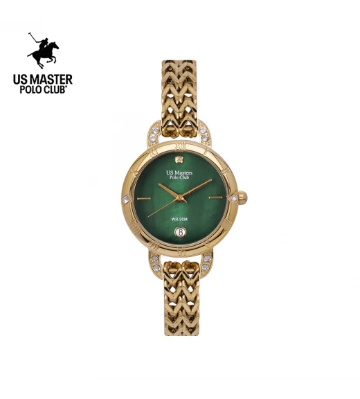 นาฬิกา US Master Polo Club USM-DH07-GD-GN FIRST LADY ETERNA CHAIN DATE GOLD / GREEN	