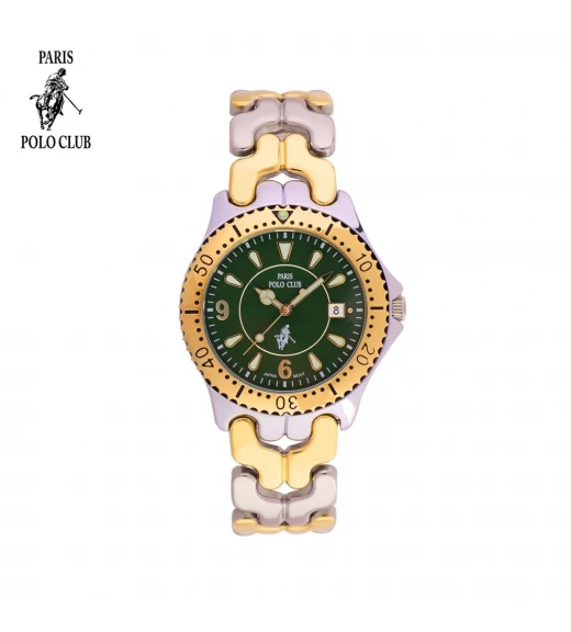 นาฬิกาข้อมือ PARIS POLO CLUB PPC-DD05-SGD-GN Cannes Belt 38 MM Silver Gold / Fern Green	