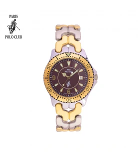 นาฬิกาข้อมือ PARIS POLO CLUB PPC-DD05-SGD-BR Cannes Belt 38 MM Silver Gold / Brown	