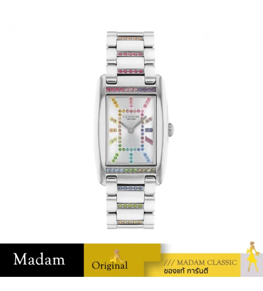 นาฬิกาข้อมือ COACH 14503874 LADIES' REESE STAINLESS STEEL RECTANGLE WITH RAINBOW CRYSTAL MARKERS 24X35 MM.  		