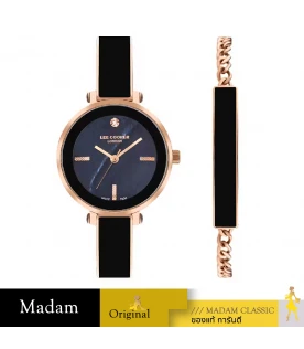 Gift set นาฬิกาพร้อมสร้อยข้อมือ LEE COOPER LC07813-450,32 MM.,Metal strap, rose gold/black	