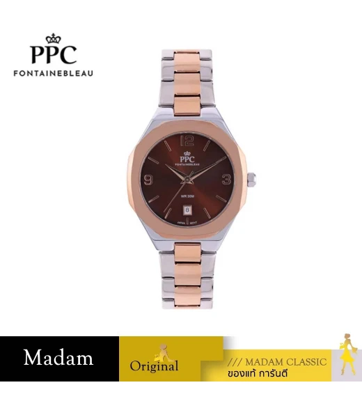 นาฬิกาข้อมือ PPC FONTAINEBLEAU PPC-EE06-SRG-BR JOAN CLASSIC DATE SILVER ROSEGOLD / BROWN 36 MM,SILVER ROSEGOLD / BROWN	