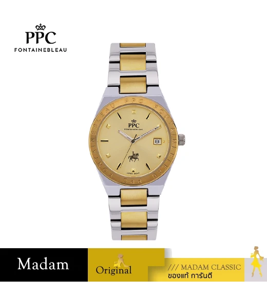 นาฬิกาข้อมือ PPC FONTAINEBLEAU PPC-DI04-SGD-GD JOAN CLASSIC LOGO DATE 34 MM,SILVER GOLD / GOLD