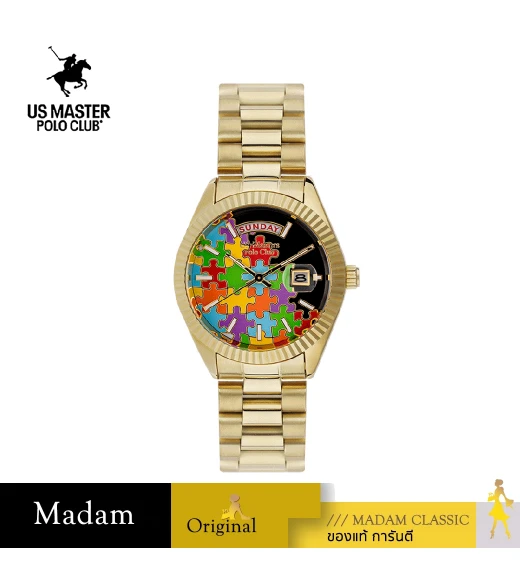 นาฬิกาข้อมือ US MASTERS POLO CLUB USM-DF08-GD-BK MANHATTAN JIGSAW DAY DATE 36 MM,GOLD / BLACK