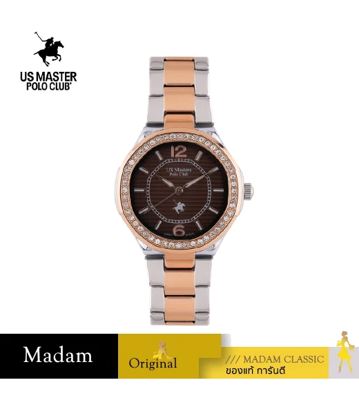 นาฬิกาข้อมือ US MASTERS POLO CLUB USM-EE01-SRG-BR FIRST LADY CLASSIC DIAMOND 32 MM,SILVER ROSEGOLD / BROWN