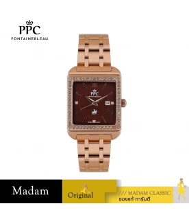 นาฬิกาข้อมือ PPC FONTAINEBLEAU PPC-DG09-RG-BR DORÉE DIAMANT CLASSIC DATE 28 MM,ROSEGOLD / BROWN