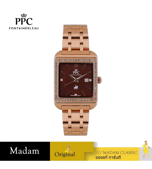 นาฬิกาข้อมือ PPC FONTAINEBLEAU PPC-DG09-RG-BR DORÉE DIAMANT CLASSIC DATE 28 MM,ROSEGOLD / BROWN