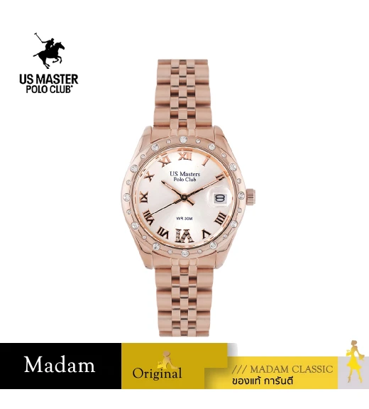 "นาฬิกาข้อมือ US MASTERS POLO CLUB USM-EC02-RG-WE  NEW YORK CLASSIC ROMAN DATE 33 MM,ROSEGOLD / WHITE"