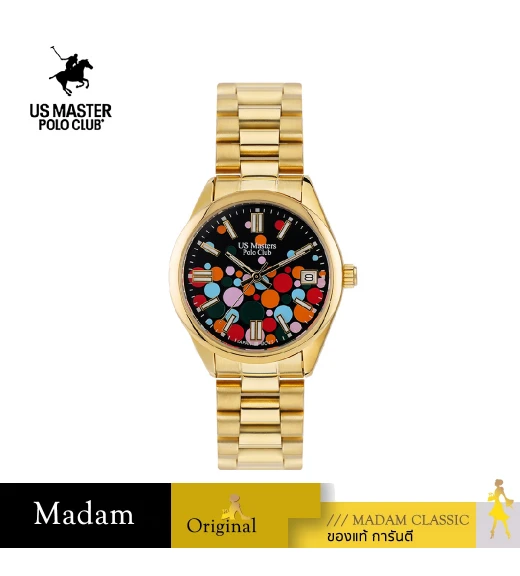 นาฬิกาข้อมือ US MASTERS POLO CLUB USM-EE06-GD-BK NEW YORK COLOR BALL DATE 31 MM,GOLD / BLACK