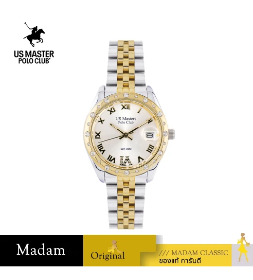 "นาฬิกาข้อมือ US MASTERS POLO CLUB USM-EC02-SGD-WE  NEW YORK CLASSIC ROMAN DATE 33 MM,SILVER GOLD / WHITE"