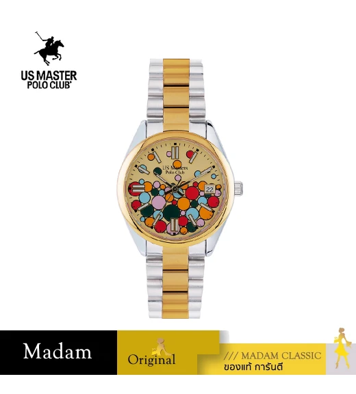 นาฬิกาข้อมือ US MASTERS POLO CLUB USM-EE06-SGD-GD NEW YORK COLOR BALL DATE 31 MM,SILVER GOLD / GOLD