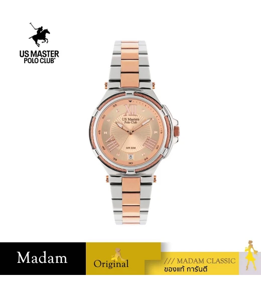 นาฬิกาข้อมือ US MASTERS POLO CLUB USM-DH03-SRG-RG FIRST LADY STRING ROMAN DATE SILVER ROSEGOLD / ROSEGOLD 36 MM,SILVER ROSEGOLD / ROSEGOLD