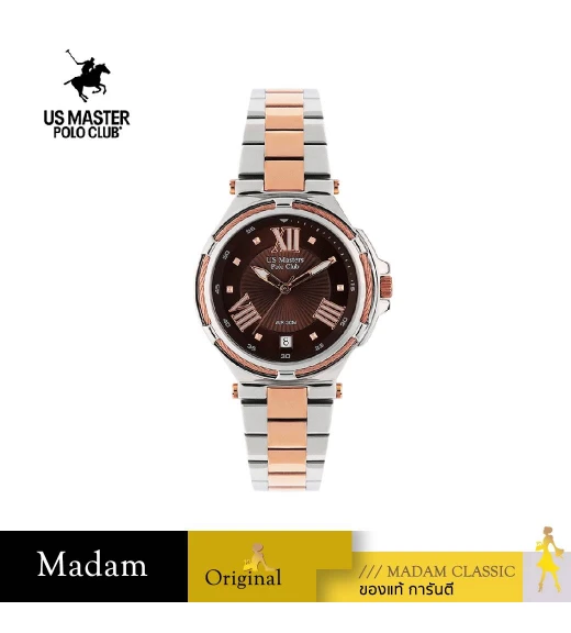 นาฬิกาข้อมือ US MASTERS POLO CLUB USM-DH03-SRG-BR FIRST LADY STRING ROMAN DATE SILVER ROSEGOLD / BROWN 36 MM,SILVER ROSEGOLD / BROWN