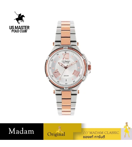 นาฬิกาข้อมือ US MASTERS POLO CLUB USM-DH03-SRG-WE FIRST LADY STRING ROMAN DATE SILVER ROSEGOLD / WHITE 36 MM,SILVER ROSEGOLD / WHITE