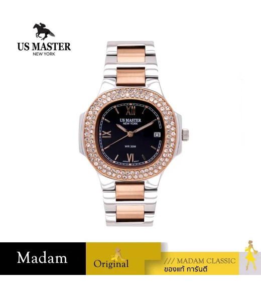 นาฬิกา US MASTERS POLO CLUB USM-DC07-SRG-BK FIRST LADY DC07 SILVER ROSEGOLD / BLACK 33 MM,SILVER ROSEGOLD / BLACK