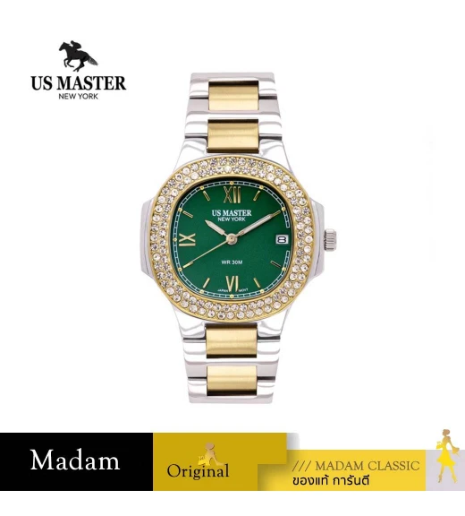 นาฬิกา US MASTERS POLO CLUB USM-DC07-SGD-GN FIRST LADY DC07 SILVER GOLD / GREEN 33 MM,SILVER GOLD / GREEN