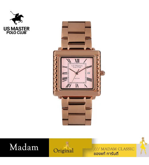 นาฬิกา US MASTERS POLO CLUB USM-DH10-RG-PK FIRST LADY ROMAN SQUARE DATE 28 MM,ROSEGOLD / PINK	