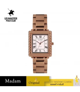 นาฬิกา US MASTERS POLO CLUB USM-DH10-RG-WE FIRST LADY ROMAN SQUARE DATE 28 MM.,ROSEGOLD / WHITE