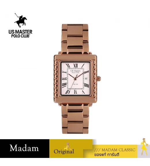 นาฬิกา US MASTERS POLO CLUB USM-DH10-RG-WE FIRST LADY ROMAN SQUARE DATE 28 MM.,ROSEGOLD / WHITE