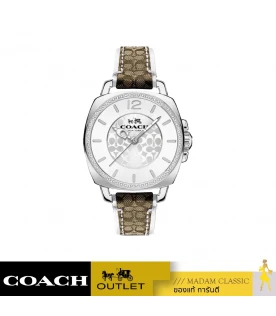นาฬิกา COACH 14503148 Women's Boyfriend Leather Watch Silver/Signature Khaki 2 Watch