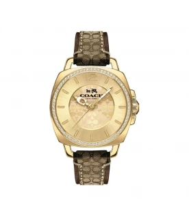นาฬิกา COACH 14503150 WOMEN'S BORFRIEND SIGNATURE FABRIC LEATHER GOLD TONE GLITZ WATCH