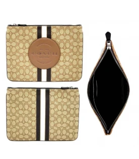 กระเป๋า COACH 1988 LARGE POUCH SIGNATURE JACQUARD TRAVEL TECH KHAKI (QBE7V)