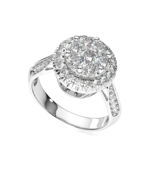 แหวน Lab Grown Diamond  47 เม็ด 1.32 กะรัต  นํ้า 99-100 เกรด VS-VVS ,9K  (White Gold)