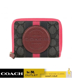 กระเป๋าสตางค์ COACH 2637 DEMPSEY SMALL ZIP AROUND WALLET IN SIGNATURE JACQUARD WITH STRIPE AND COACH PATCH (IMR2P)