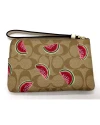 กระเป๋าคล้องมือ1ซิป CORNER ZIP WRISTLET IN SIGNATURE CANVAS WITH WATERMELON PRINT  (IMR0Q) สี: IM/LT KHAKI/RED MULTI
