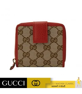 กระเป๋าสตางค์ GUCCI ORIGINAL GG ZIP AROUND SHORT WALLET (BEIGE/RED)