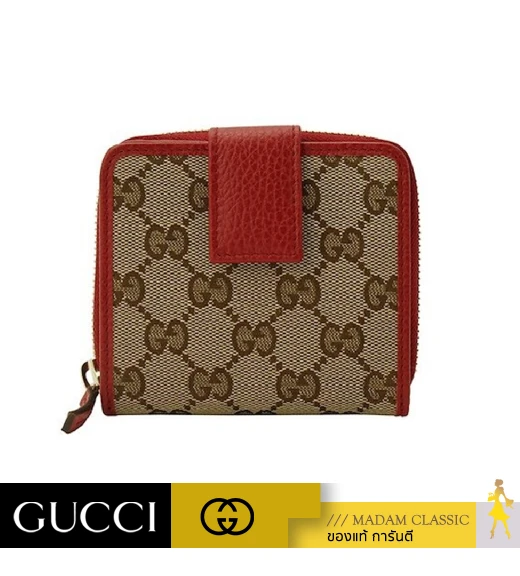 กระเป๋าสตางค์ GUCCI ORIGINAL GG ZIP AROUND SHORT WALLET (BEIGE/RED)