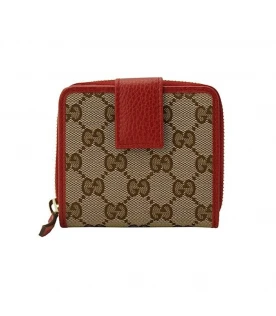 กระเป๋าสตางค์ GUCCI ORIGINAL GG ZIP AROUND SHORT WALLET (BEIGE/RED)