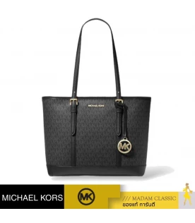 กระเป๋าสะพายไหล่ Michael Kors 35S0GTVT1V  JET SET TRAVEL SMALL LOGO TOP-ZIP TOTE BAG (BLACK)