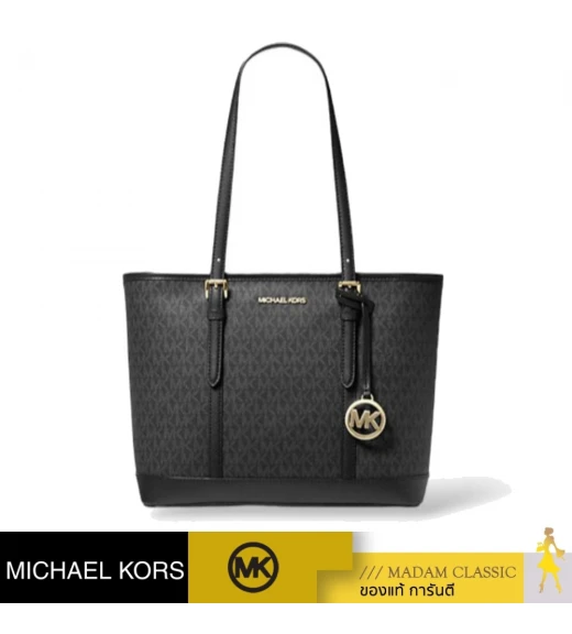 กระเป๋าสะพายไหล่ Michael Kors 35S0GTVT1V  JET SET TRAVEL SMALL LOGO TOP-ZIP TOTE BAG (BLACK)