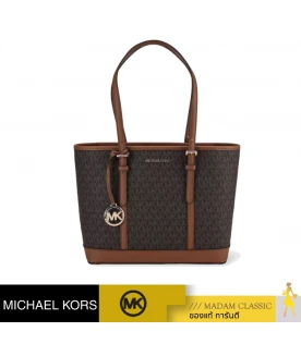 กระเป๋าสะพายไหล่ Michael Kors 35S0GTVT1V JET SET TRAVEL SMALL BROWN PVC SHOULDER TOTE HANDBAG BAG PURSE  (BROWN)