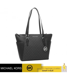 กระเป๋าสะพายไหล่ Michael Kors 35T0SCFT3B CHARLOTTE TOTE IN SIGNATURE CANVAS  (BLACK)