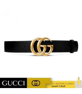 เข็มขัด GUCCI LEATHER BELT WITH DOUBLE G BUCKLE (BLACK)