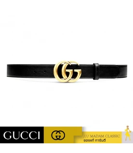 เข็มขัด GUCCI LEATHER BELT WITH DOUBLE G BUCKLE (BLACK)