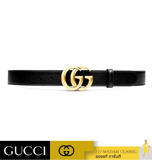 เข็มขัด GUCCI LEATHER BELT WITH DOUBLE G BUCKLE (BLACK)