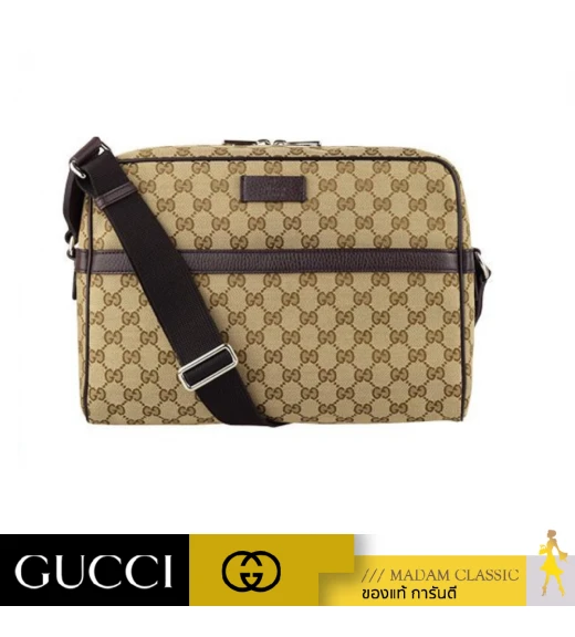 GUCCI GG CANVAS MESSENGER SHOULDER BAG (BEIGE/EBONY/BROWN)